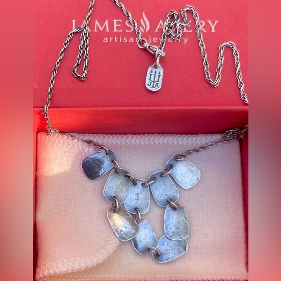 James Avery Retired Hammered Square link drop sterling silver necklace - Picture 6 of 6